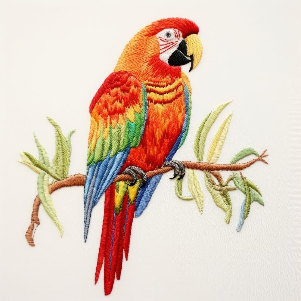 Parrot in embroidery style animal bird creativity.