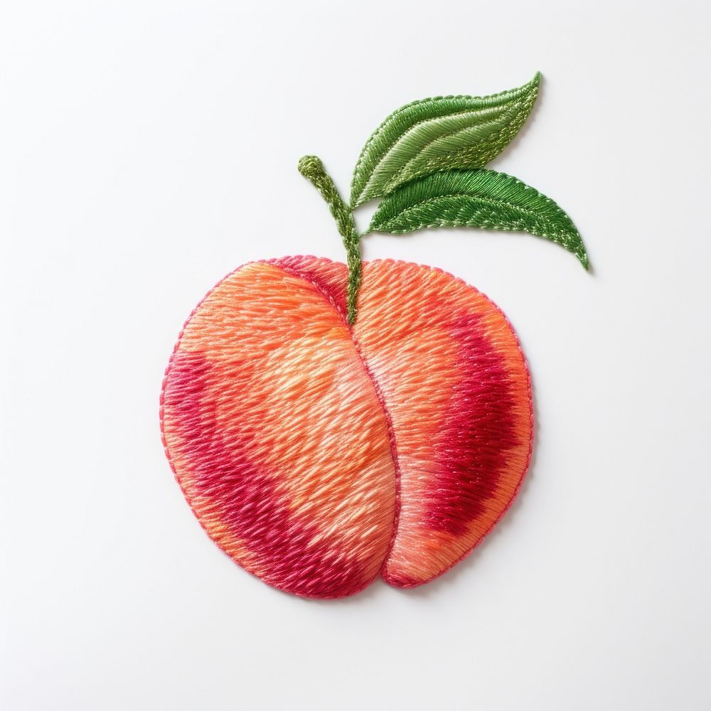 Peach in embroidery style fruit plant food.
