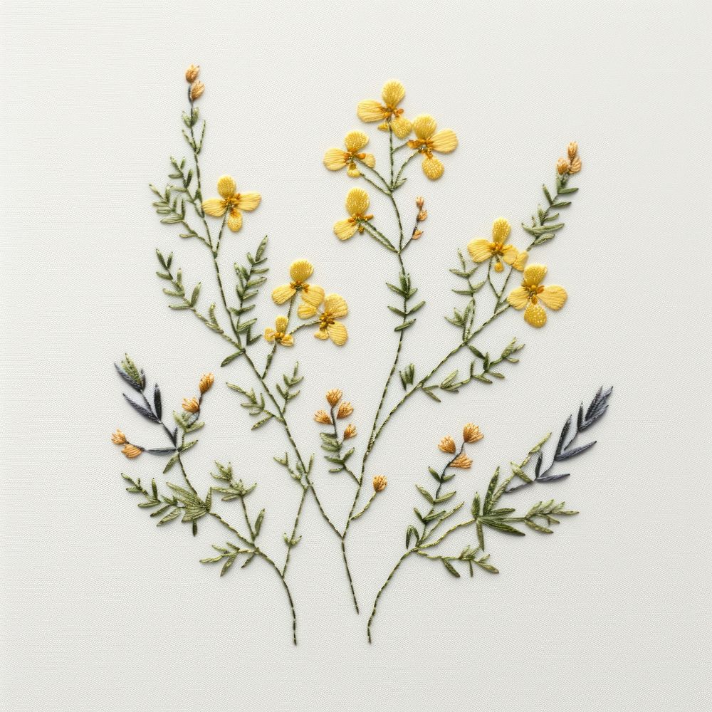 Wildflower in embroidery style plant herbs fragility.