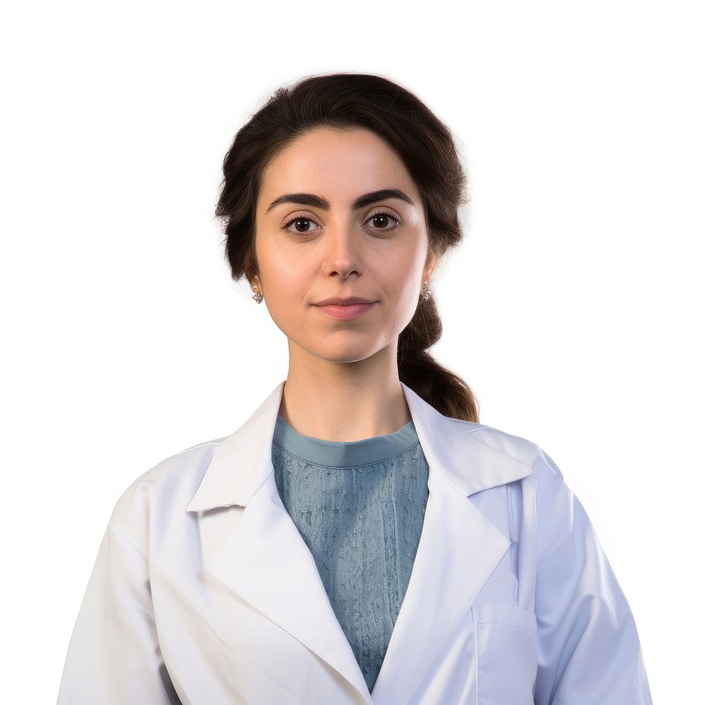 An iranian women as a doctor adult white background stethoscope.