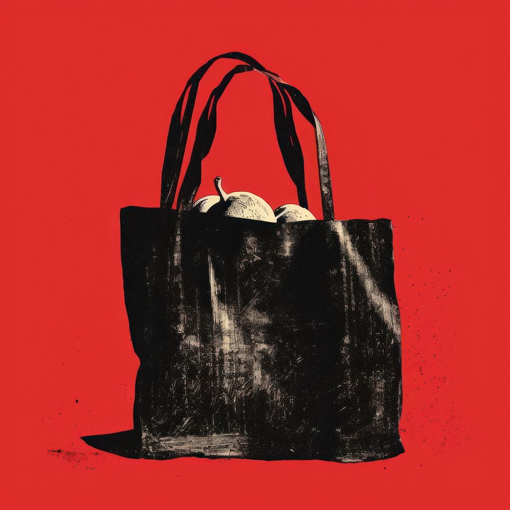 Grocery bag handbag black red.