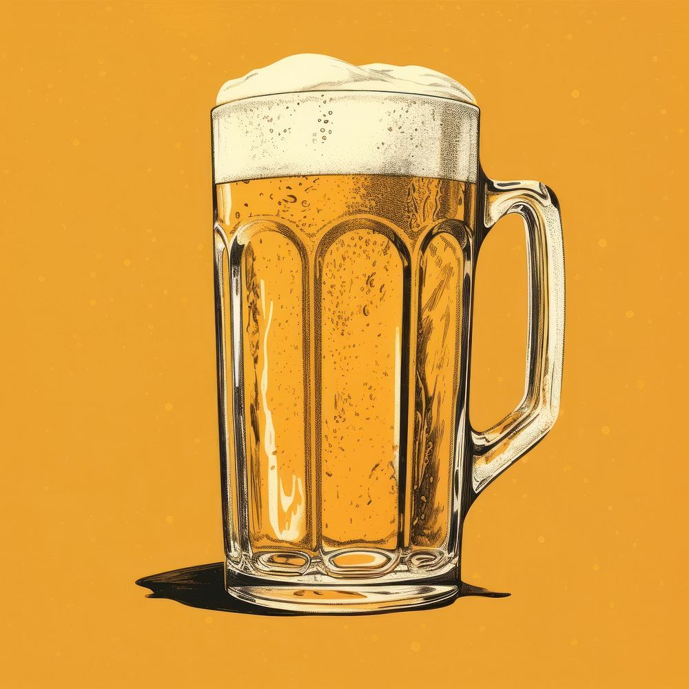 Silkscreen illustration of a pint of beer drink lager glass.