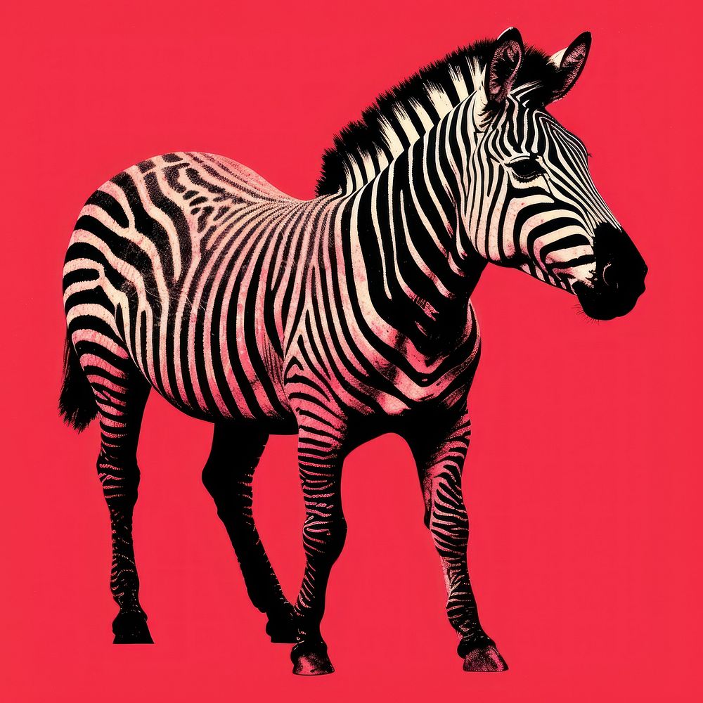 Silkscreen illustration of a zebra wildlife animal mammal.