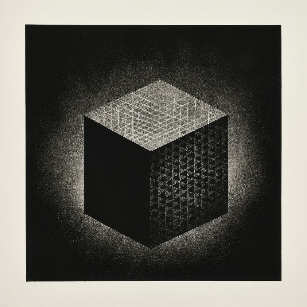 Silkscreen illustration of geometric art black architecture.