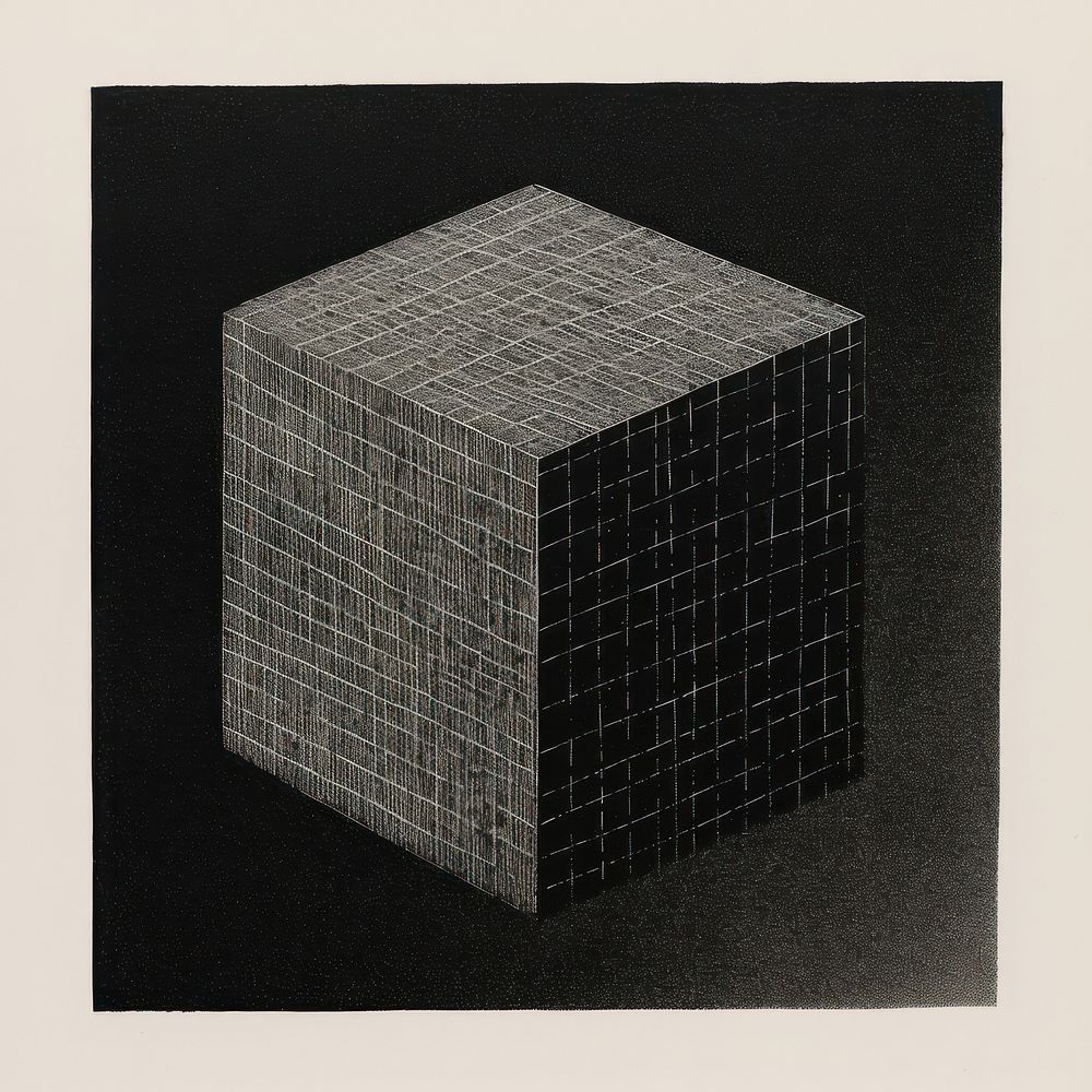 Silkscreen illustration of geometric black art architecture.