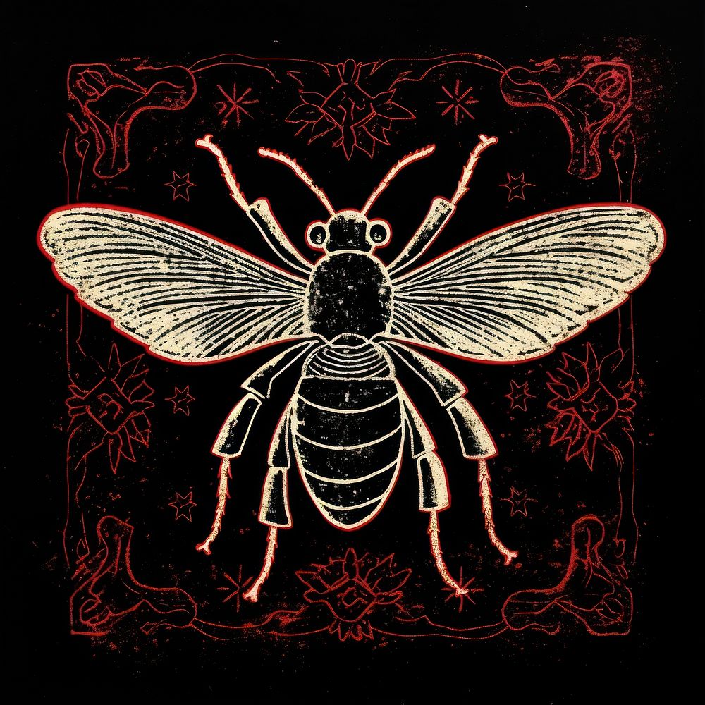 Silkscreen illustration of insects art animal bee.