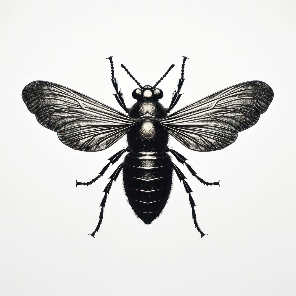 Silkscreen illustration of insects animal black bee.