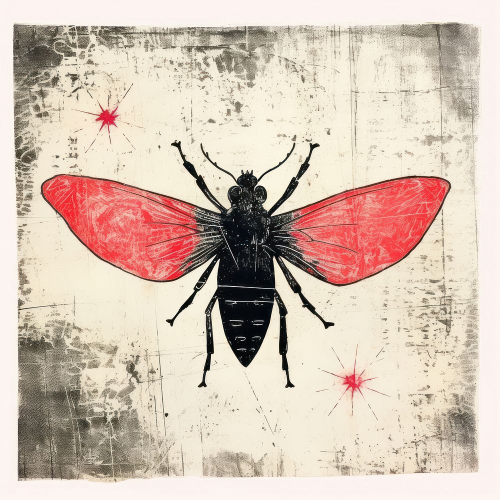 Silkscreen illustration of insects art animal red.