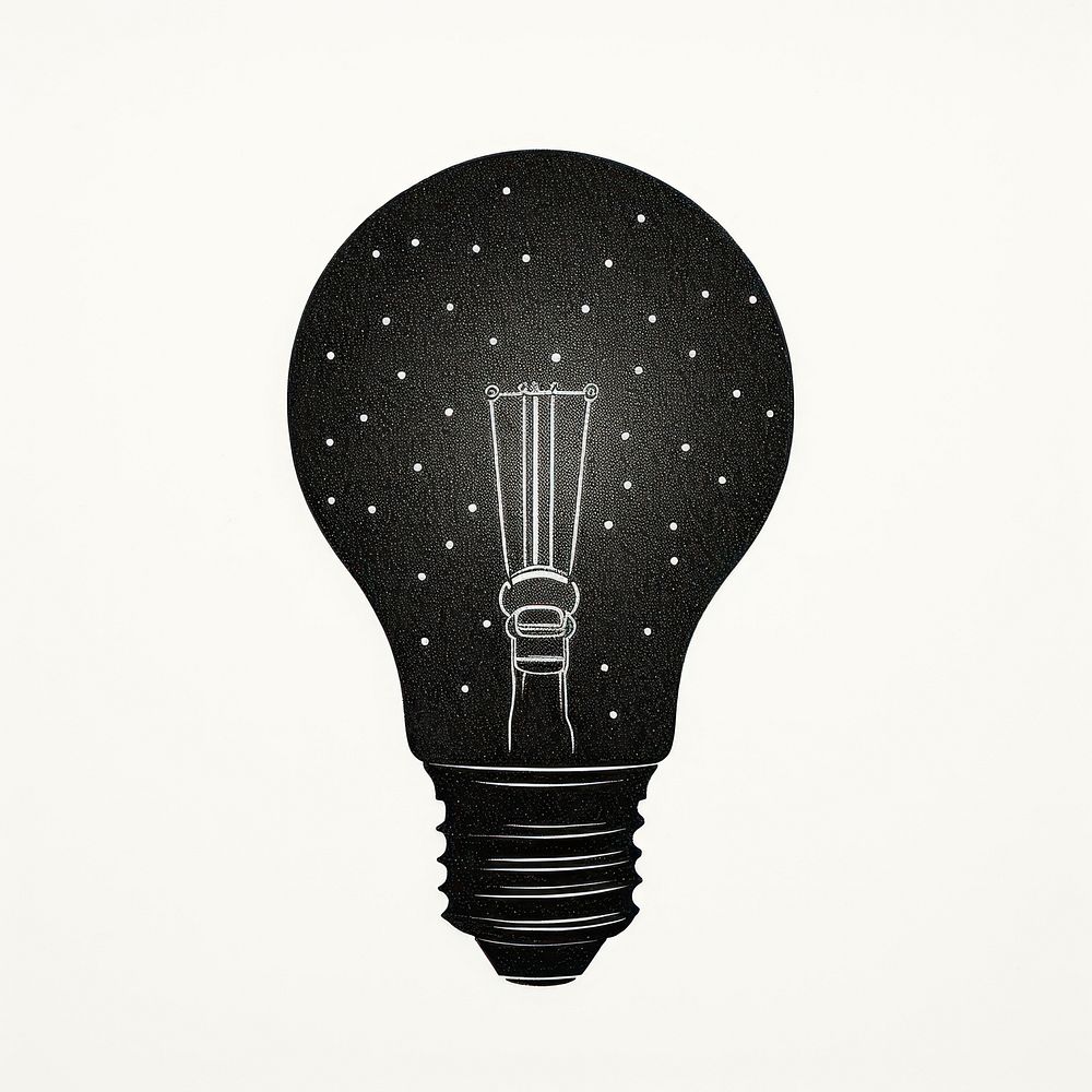 Silkscreen illustration of light bulb lightbulb black illuminated.