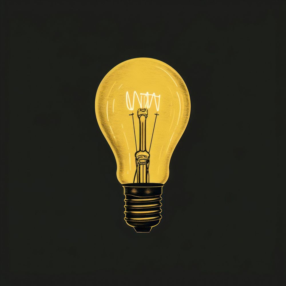Silkscreen illustration of light bulb lightbulb electricity illuminated.