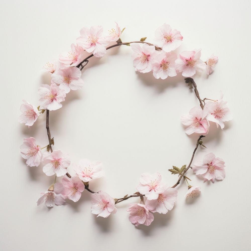  Real pressed cherry blossom flowers wreath petal plant. AI generated Image by rawpixel.