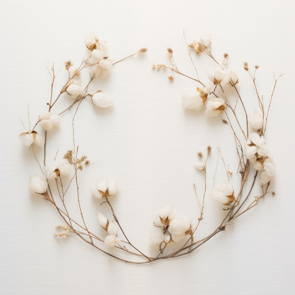  Real pressed cotton flowers wreath plant accessories. AI generated Image by rawpixel.
