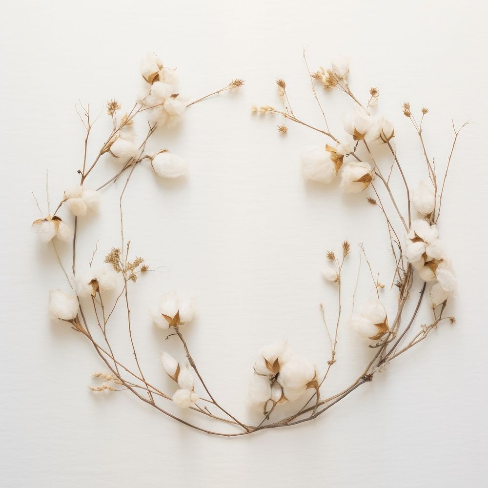 Real pressed cotton flowers wreath Free Photo rawpixel