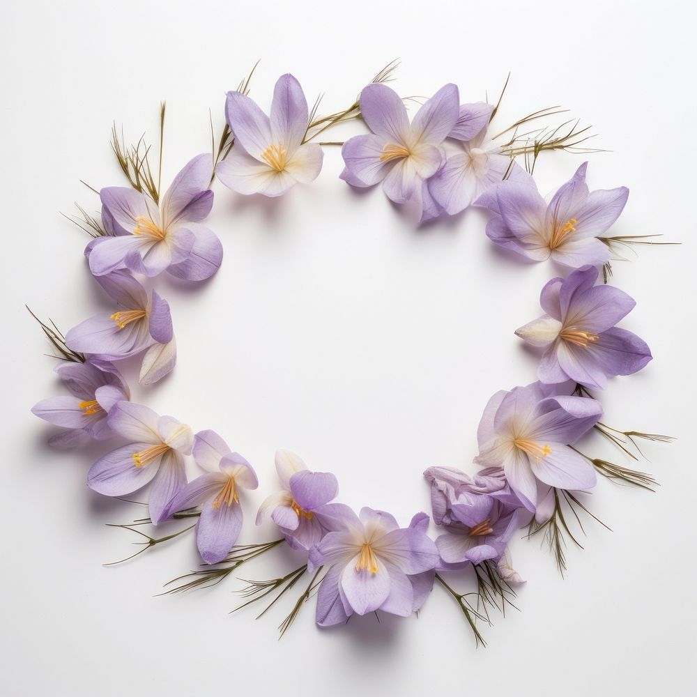  Real pressed crocus flowers wreath petal plant. AI generated Image by rawpixel.