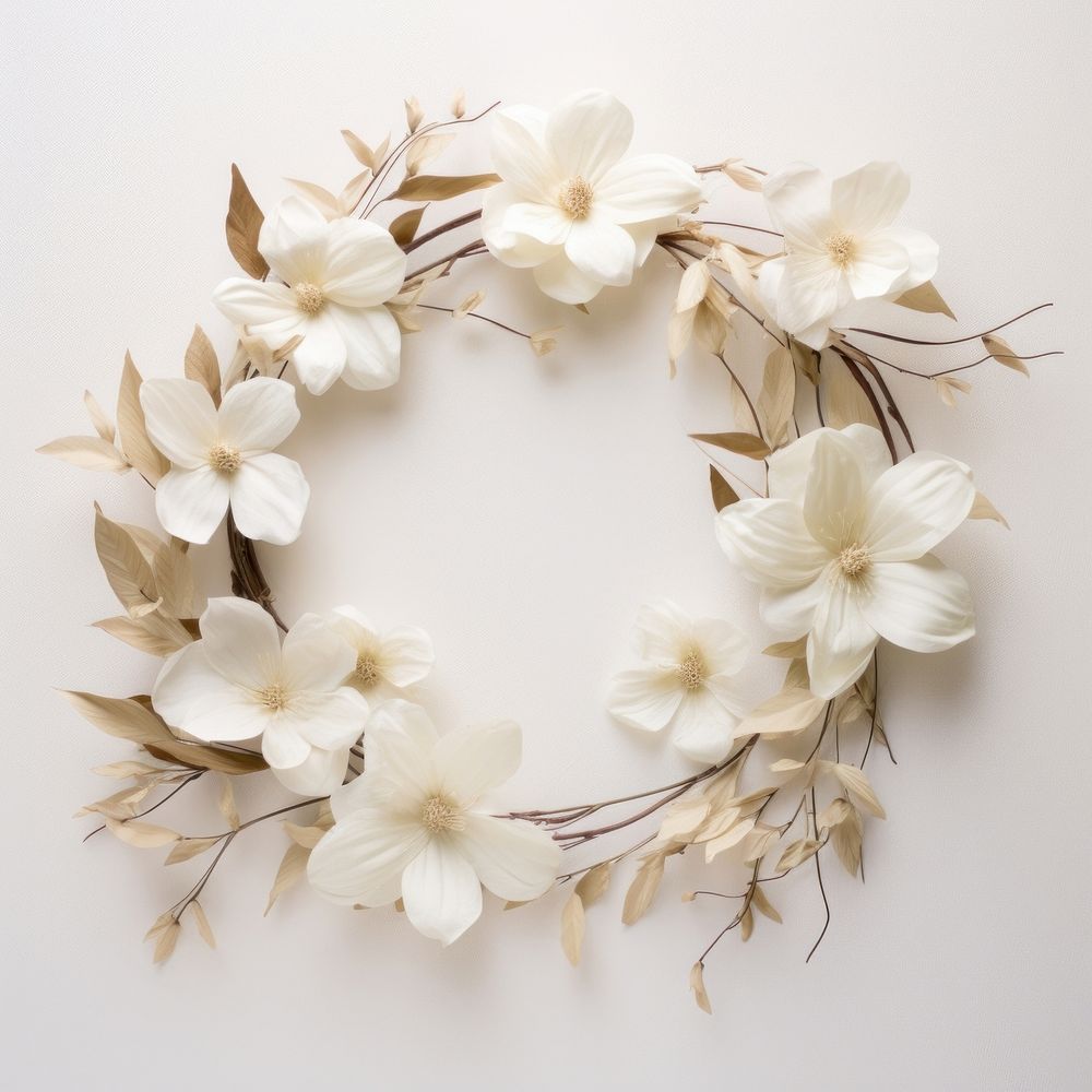  Real pressed gardenia flowers wreath plant photo. AI generated Image by rawpixel.