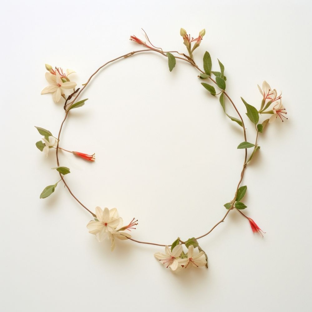  Real pressed honeysuckle flower jewelry wreath plant. AI generated Image by rawpixel.
