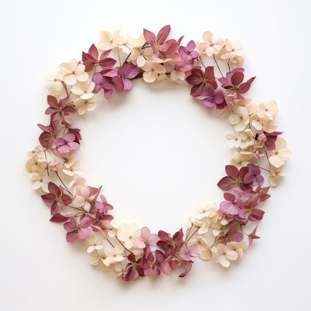  Real pressed hortensia flowers jewelry wreath petal. AI generated Image by rawpixel.