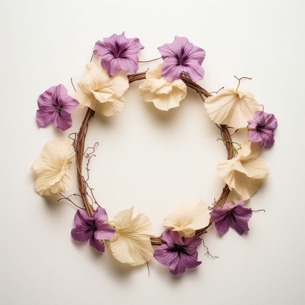  Real pressed petunia flowers wreath plant art. AI generated Image by rawpixel.