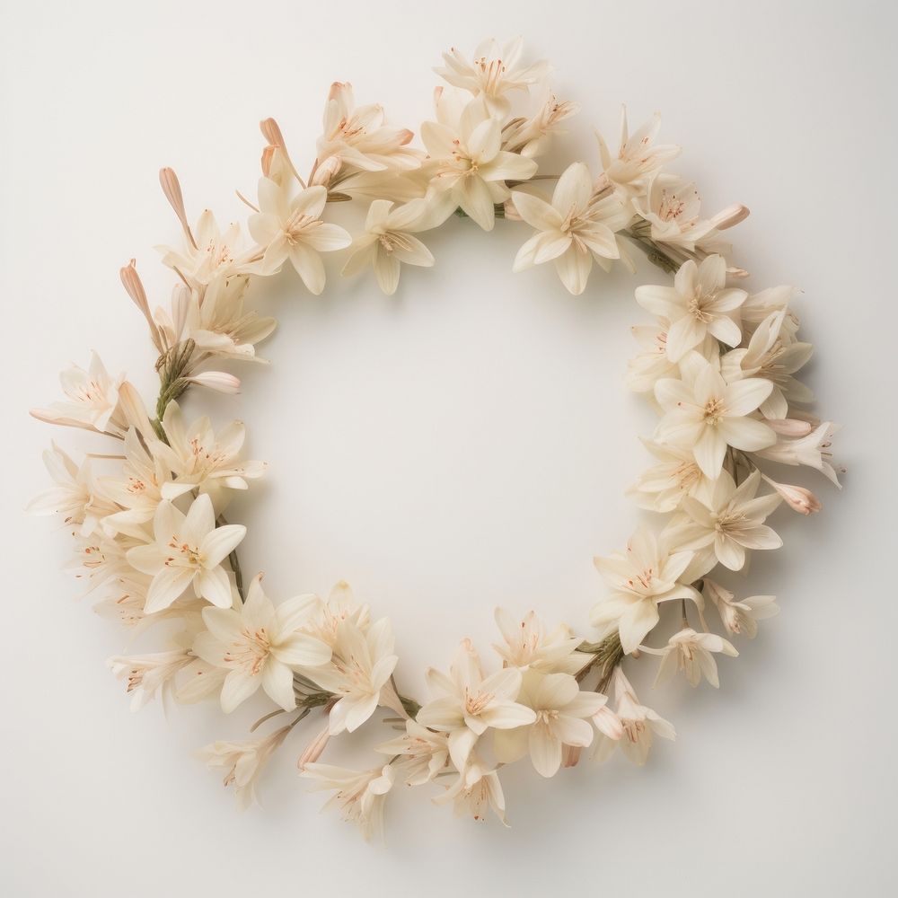  Real pressed tuberose flowers wreath petal plant. AI generated Image by rawpixel.