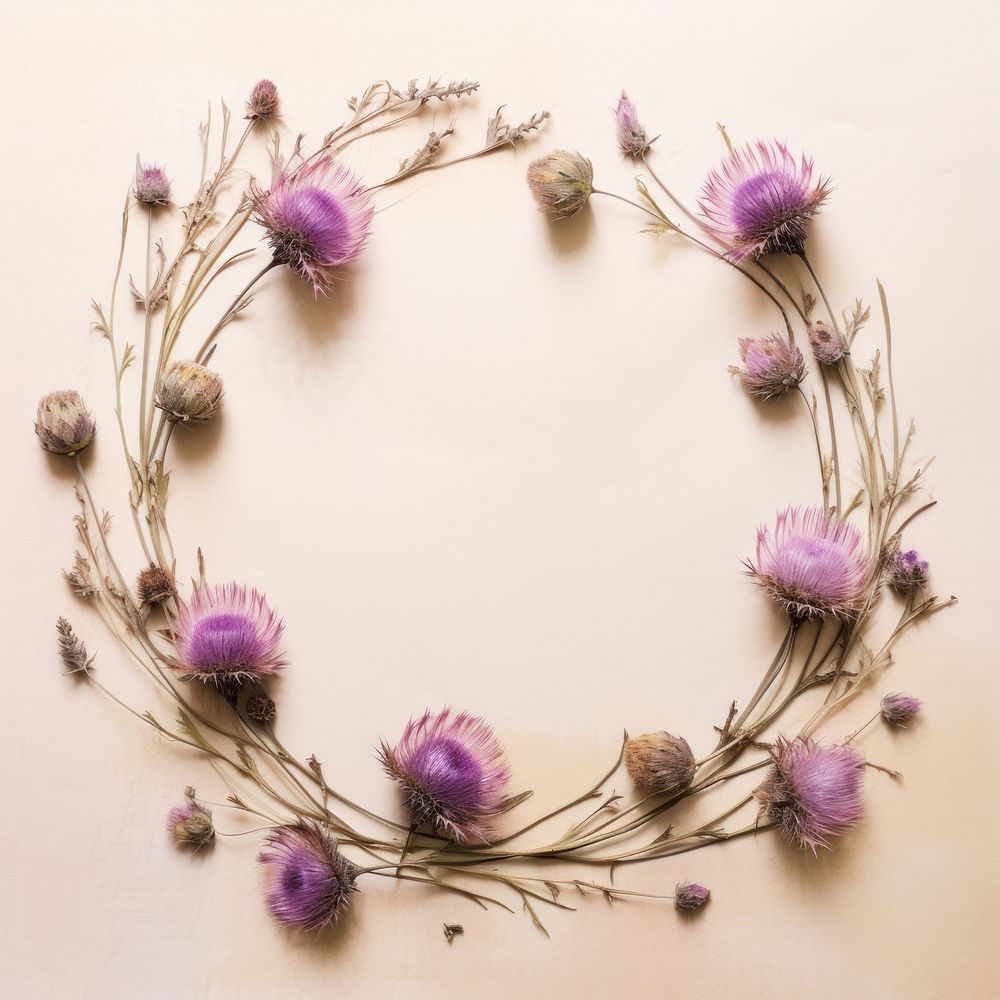  Real pressed thistle flowers wreath purple plant. AI generated Image by rawpixel.