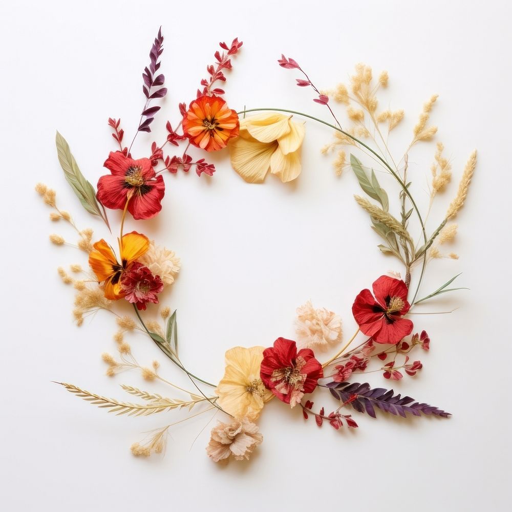  Real pressed tropical flowers wreath plant art. AI generated Image by rawpixel.