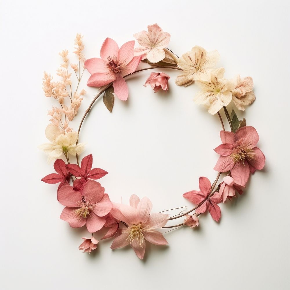  Real pressed tropical flowers wreath plant celebration. AI generated Image by rawpixel.