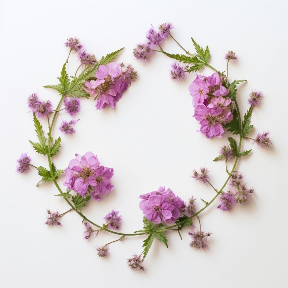  Real pressed verbena flowers blossom purple wreath. AI generated Image by rawpixel.