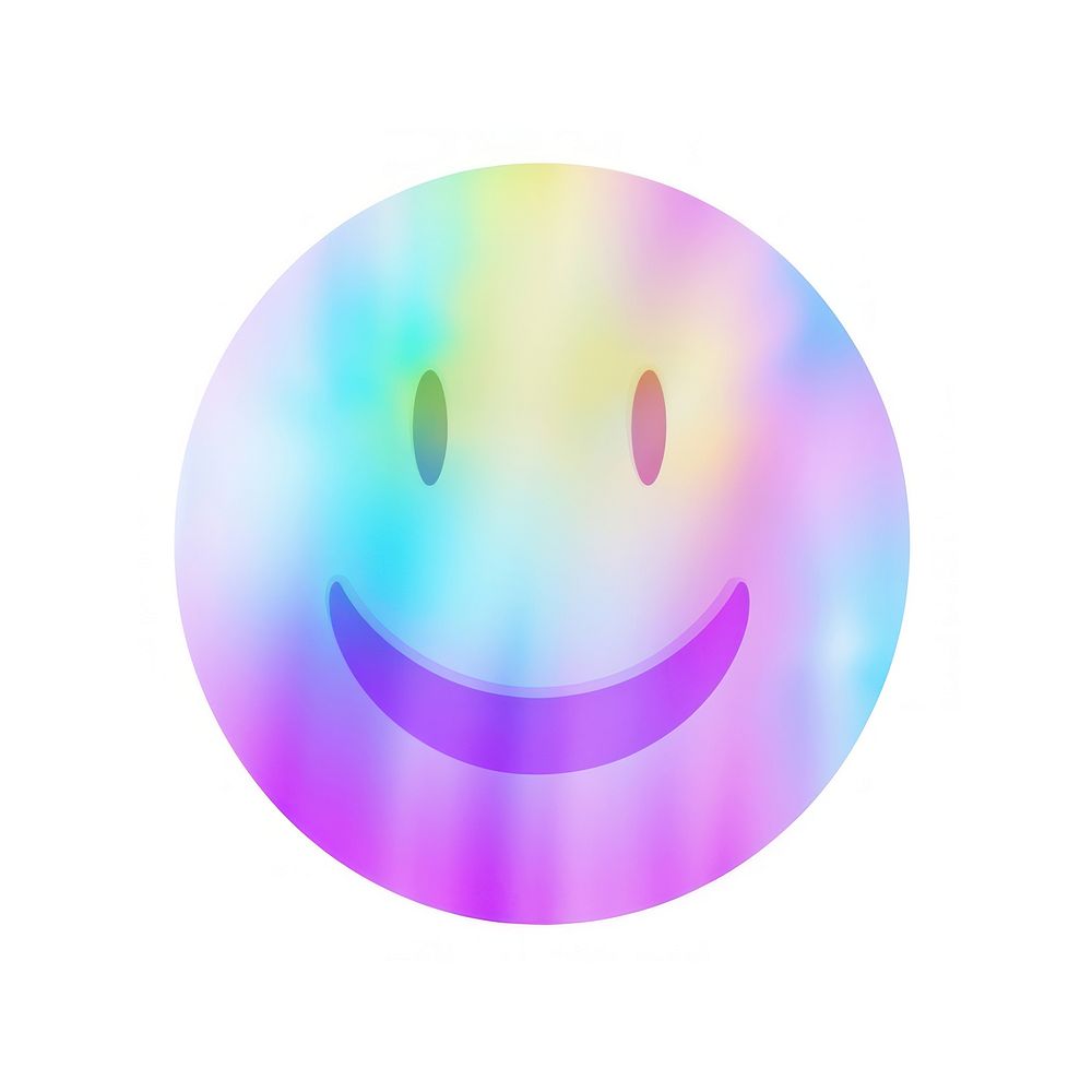 A holography smile icon purple smiley white background.