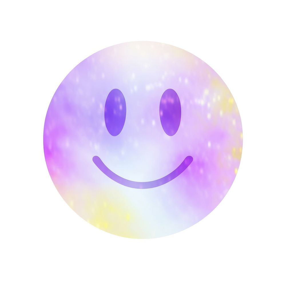 A holography smile icon purple smiley white background.