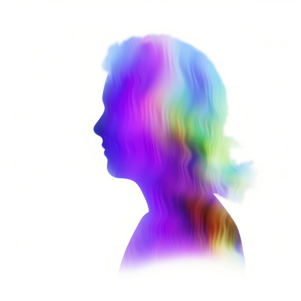 A holography woman head silhouette portrait purple adult.