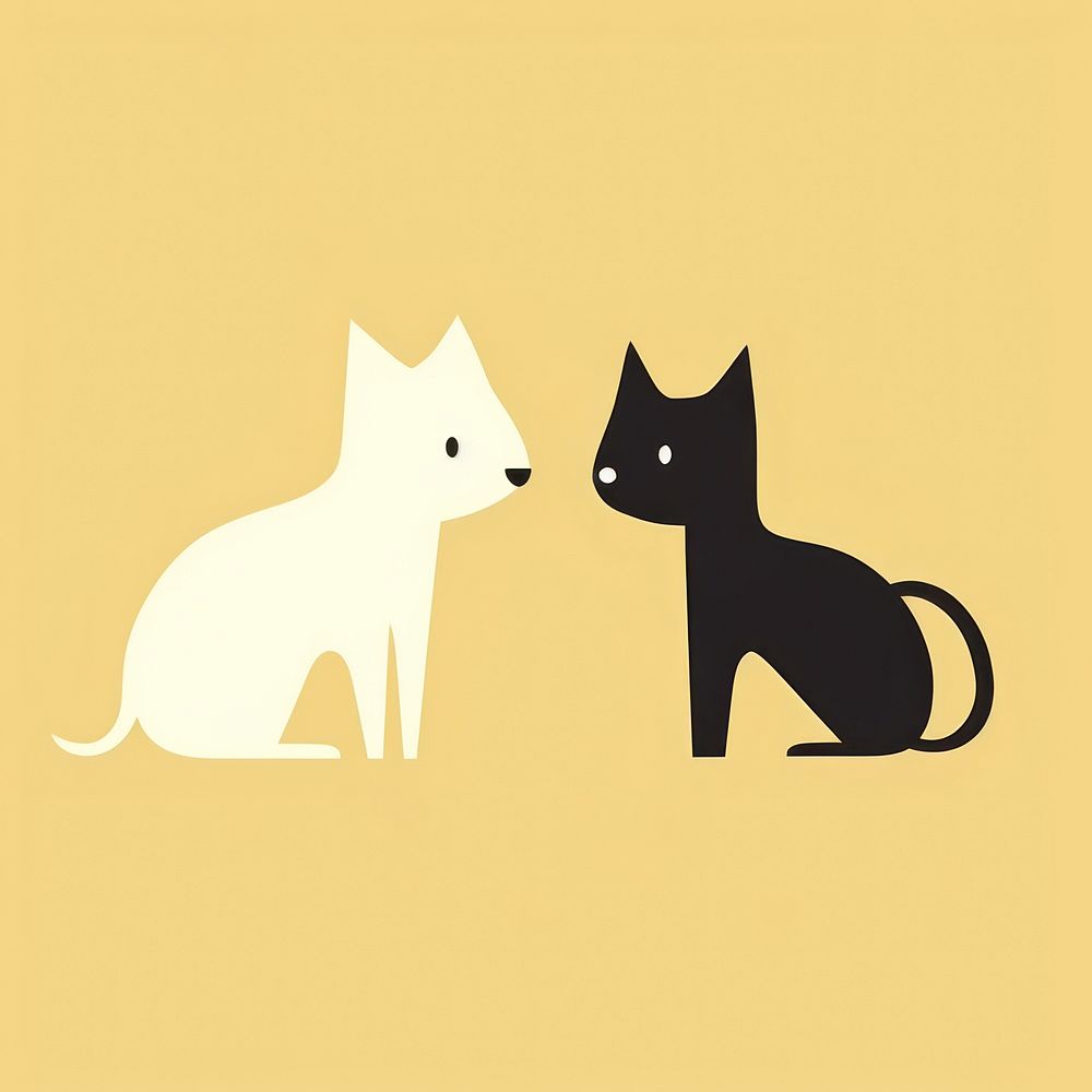 Illustration of a simple cat and a dog animal mammal pet.