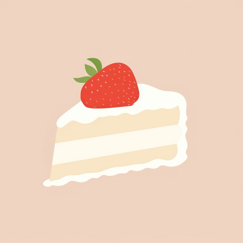 Illustration of a simple slice of strawberry shortcake dessert cream fruit.