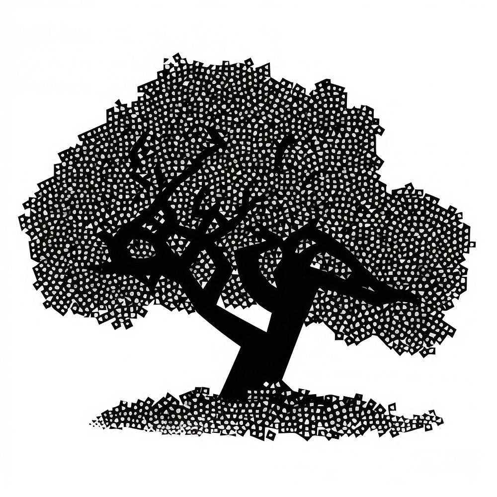 Oak tree silhouette drawing sketch.