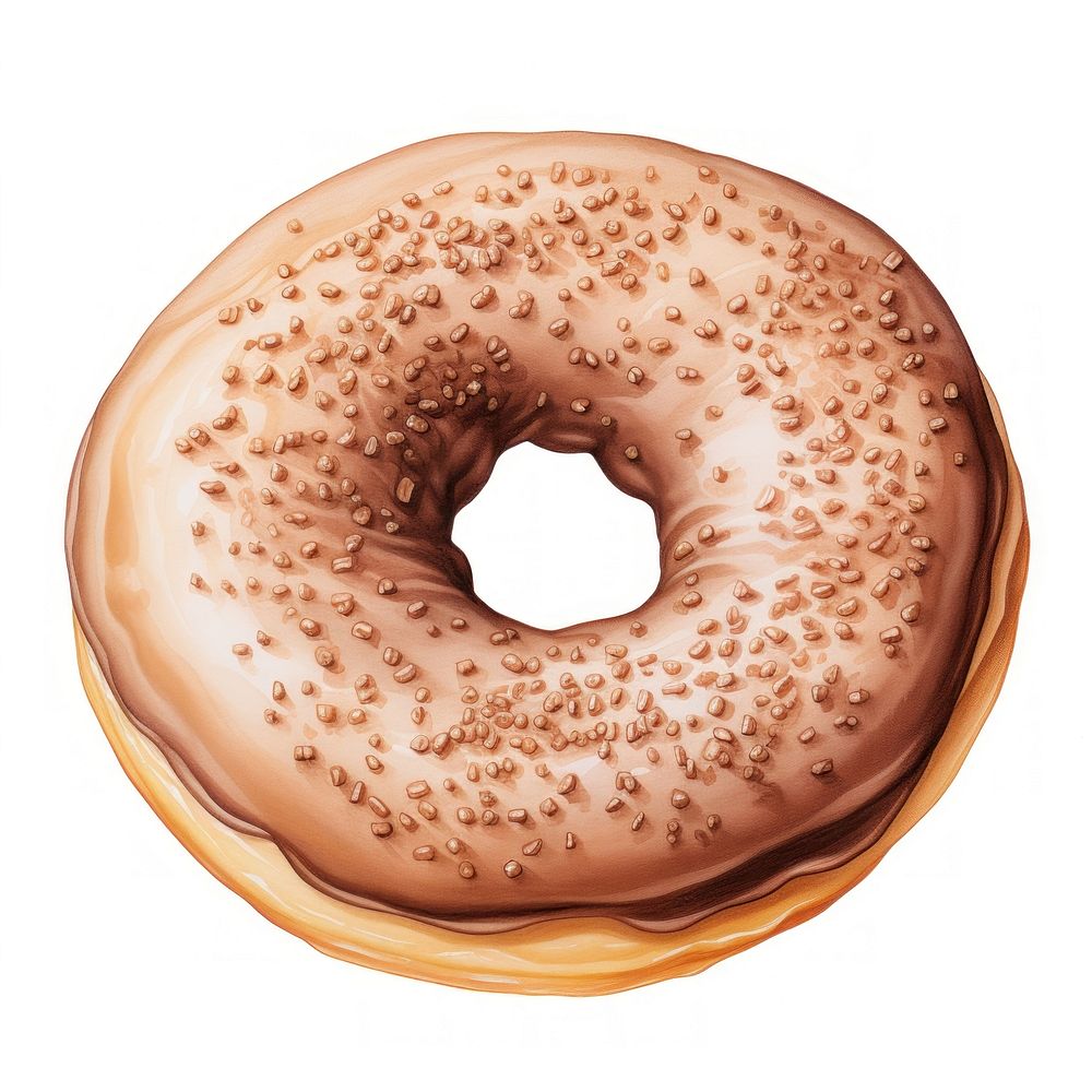 Chocolate glazed donut bagel food white background. AI generated Image by rawpixel.
