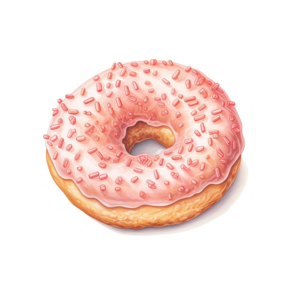 Strawberry frosted donut food white background confectionery. AI generated Image by rawpixel.