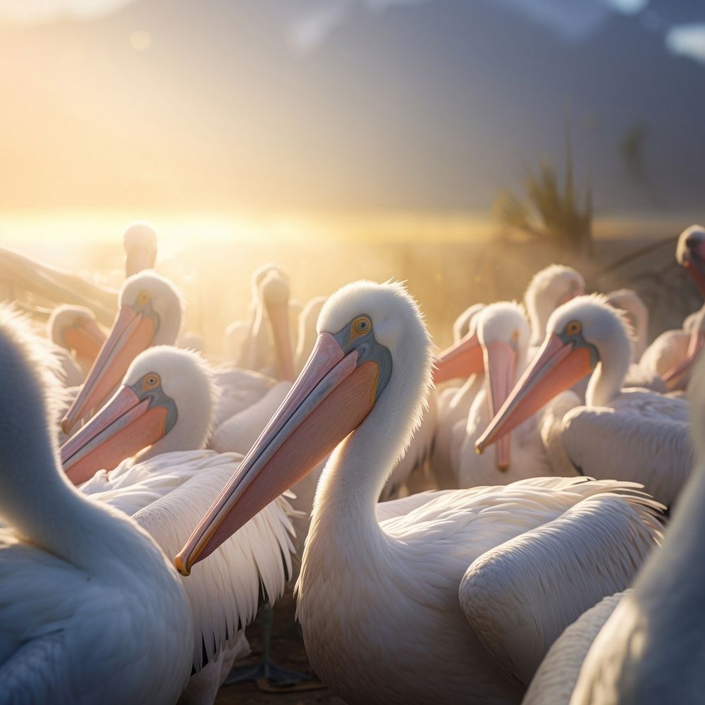 Pelican birds animal panoramic waterfowl. AI generated Image by rawpixel.