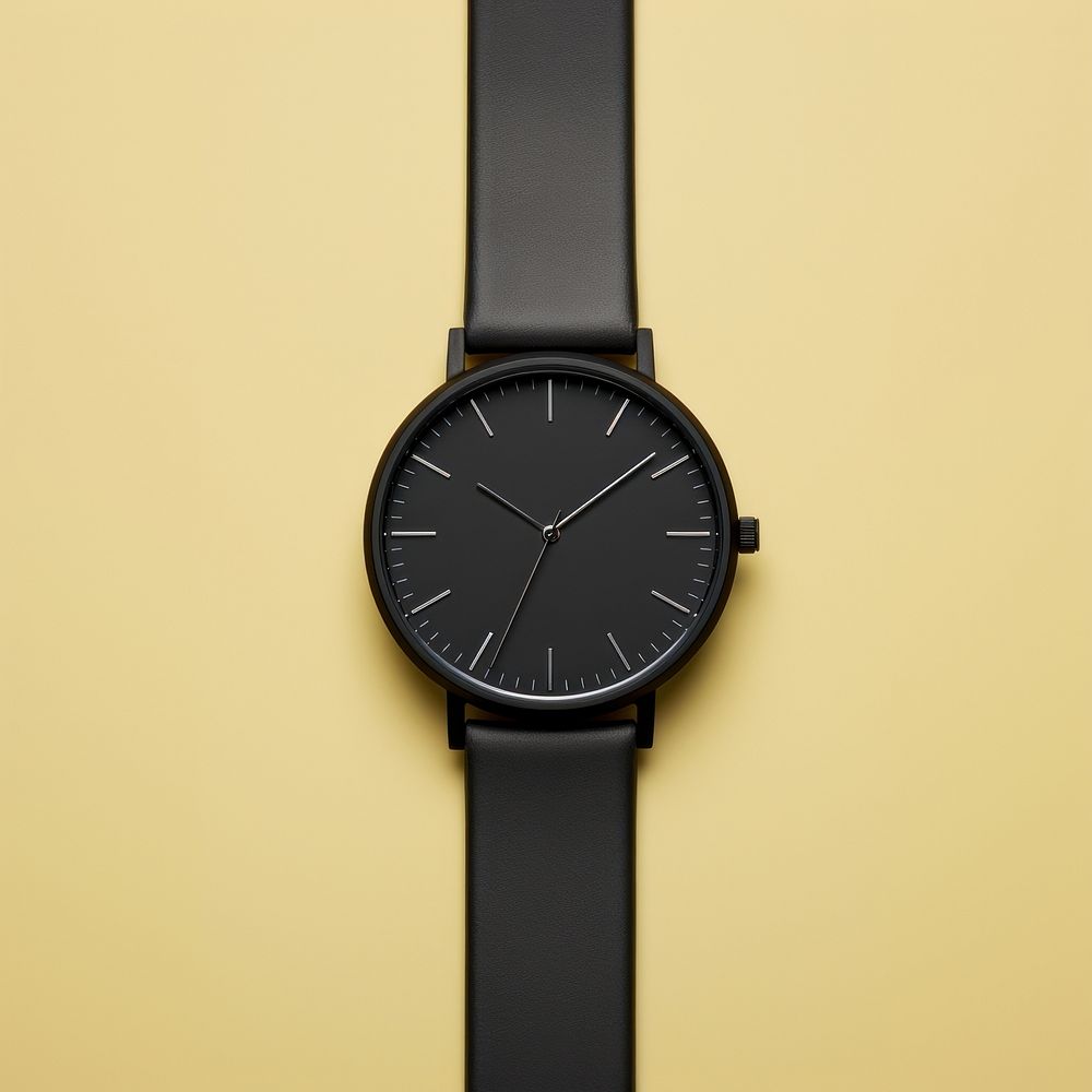 Minimalist black watch wristwatch architecture circle yellow.