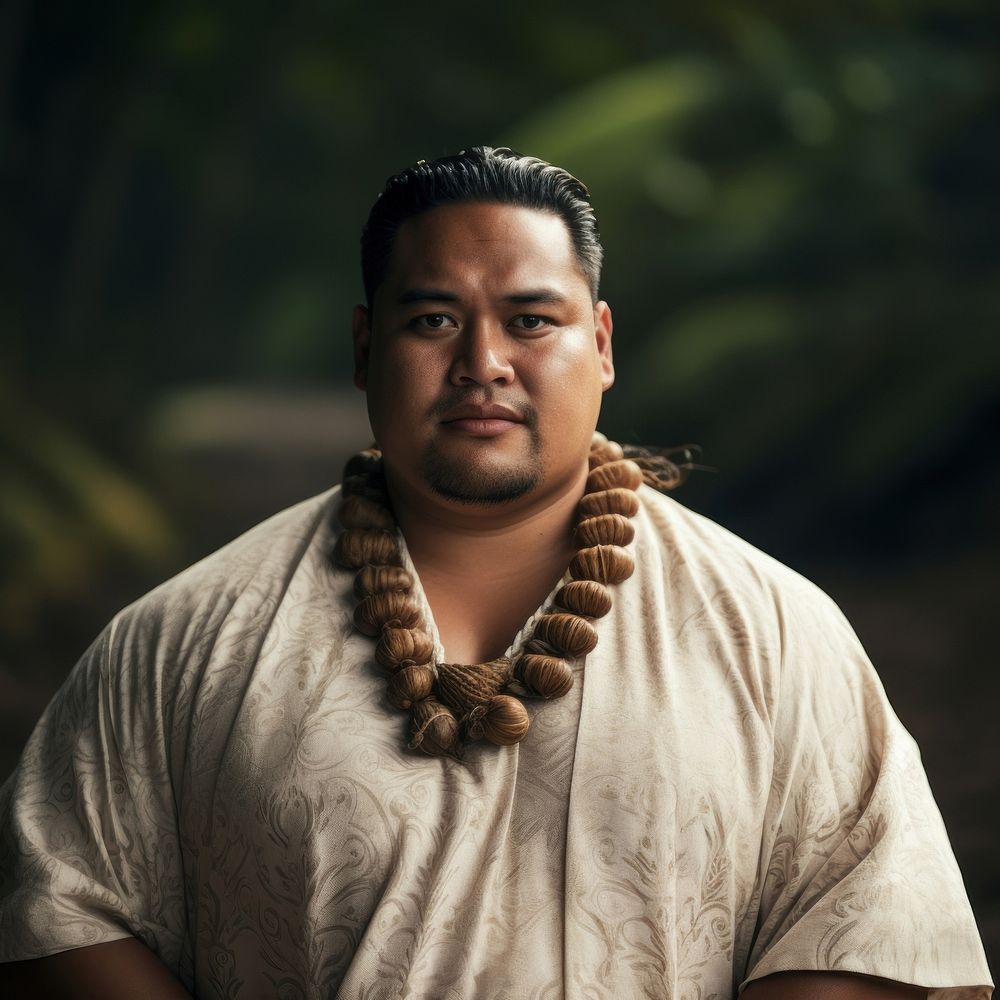 A chubby Micronesian male in traditional cloth necklace jewelry adult.