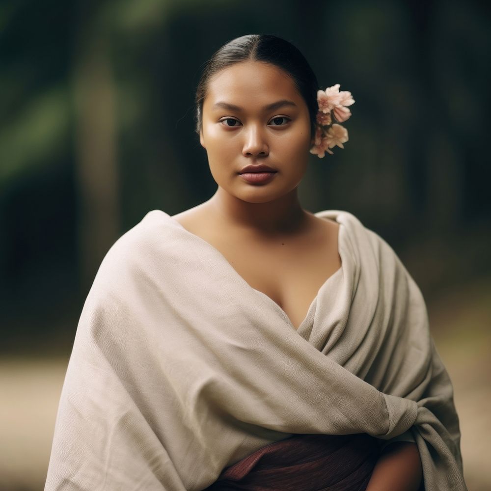 A chubby Tonga woman in traditional cloth portrait adult photo.