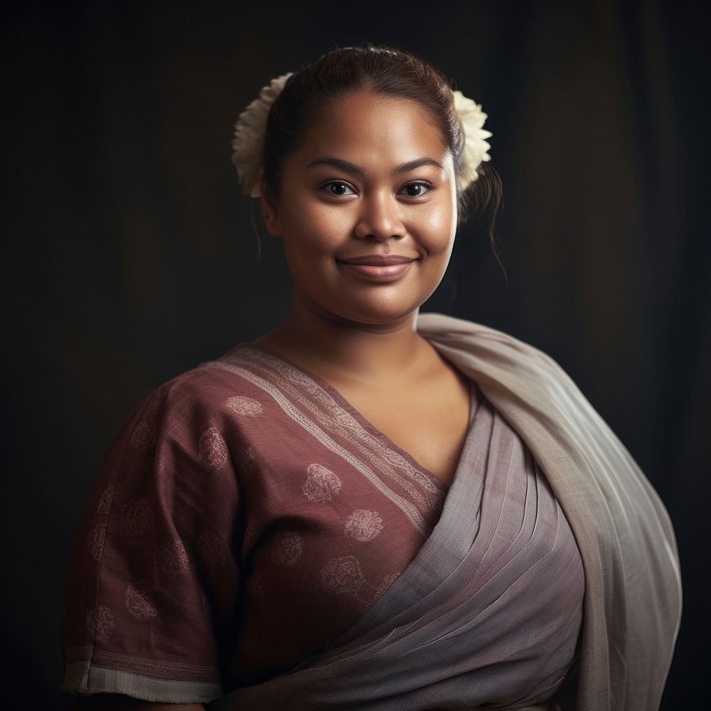 A chubby Tonga woman in traditional cloth portrait adult smile.