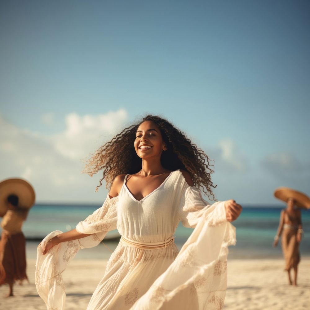 A firm Micronesian woman enjoy dance beach adult tranquility.
