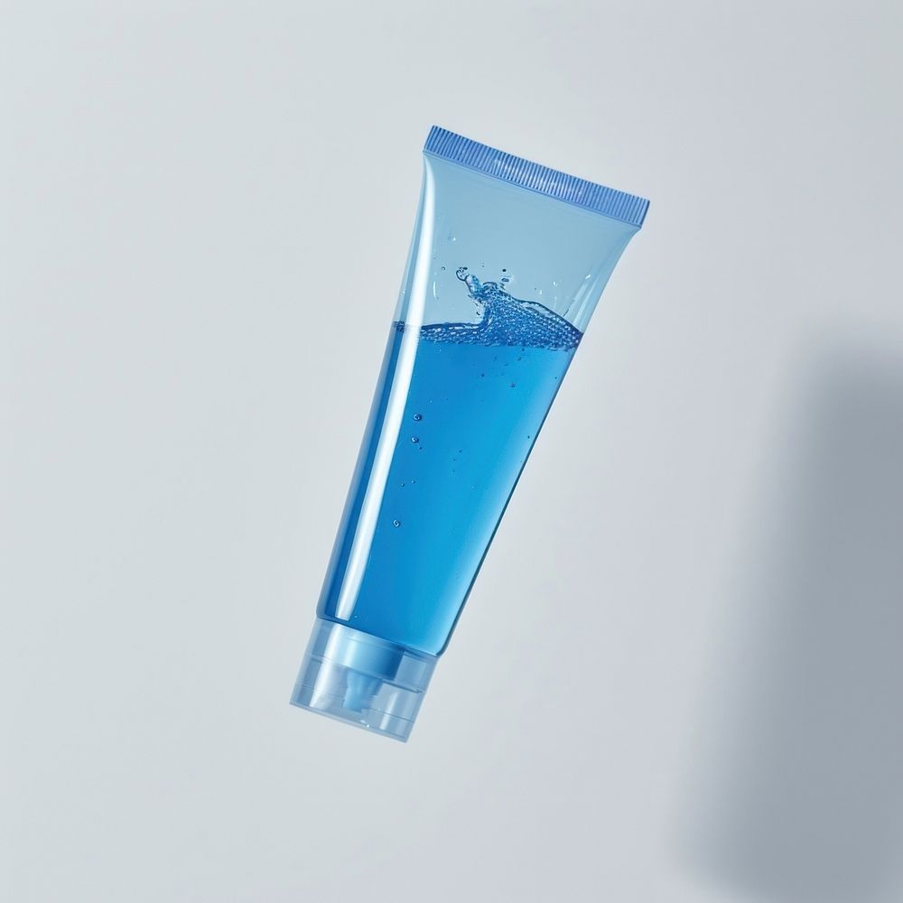 Blue clear showergel tube glass toothpaste turquoise.