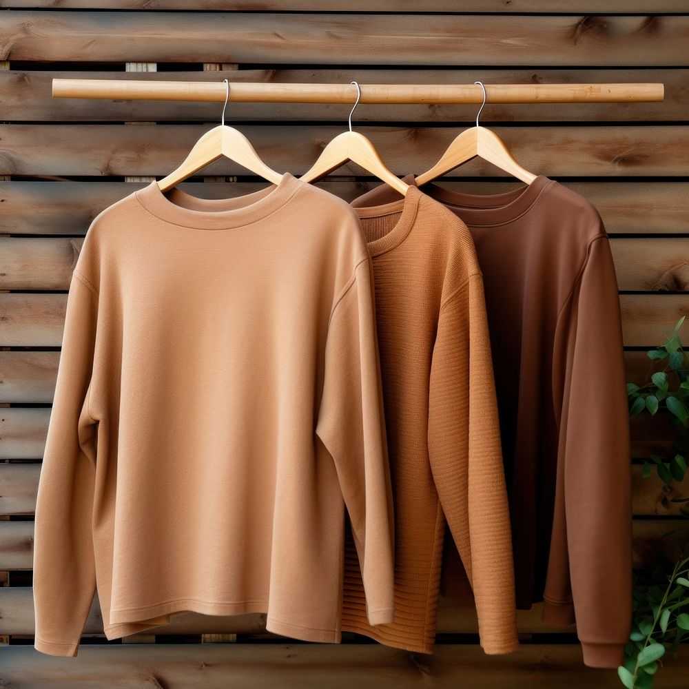 Brick color sweater shirt sleeve wood coathanger. AI generated Image by rawpixel.