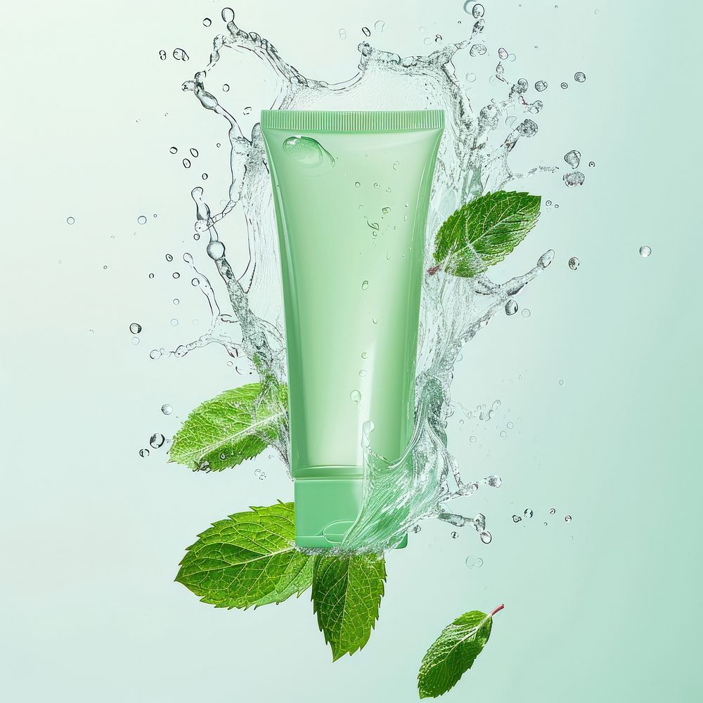Green clear showergel tube spearmint cocktail drink.