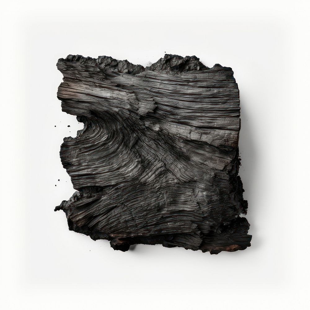 Wood charcoals with brunt white background anthracite textured.