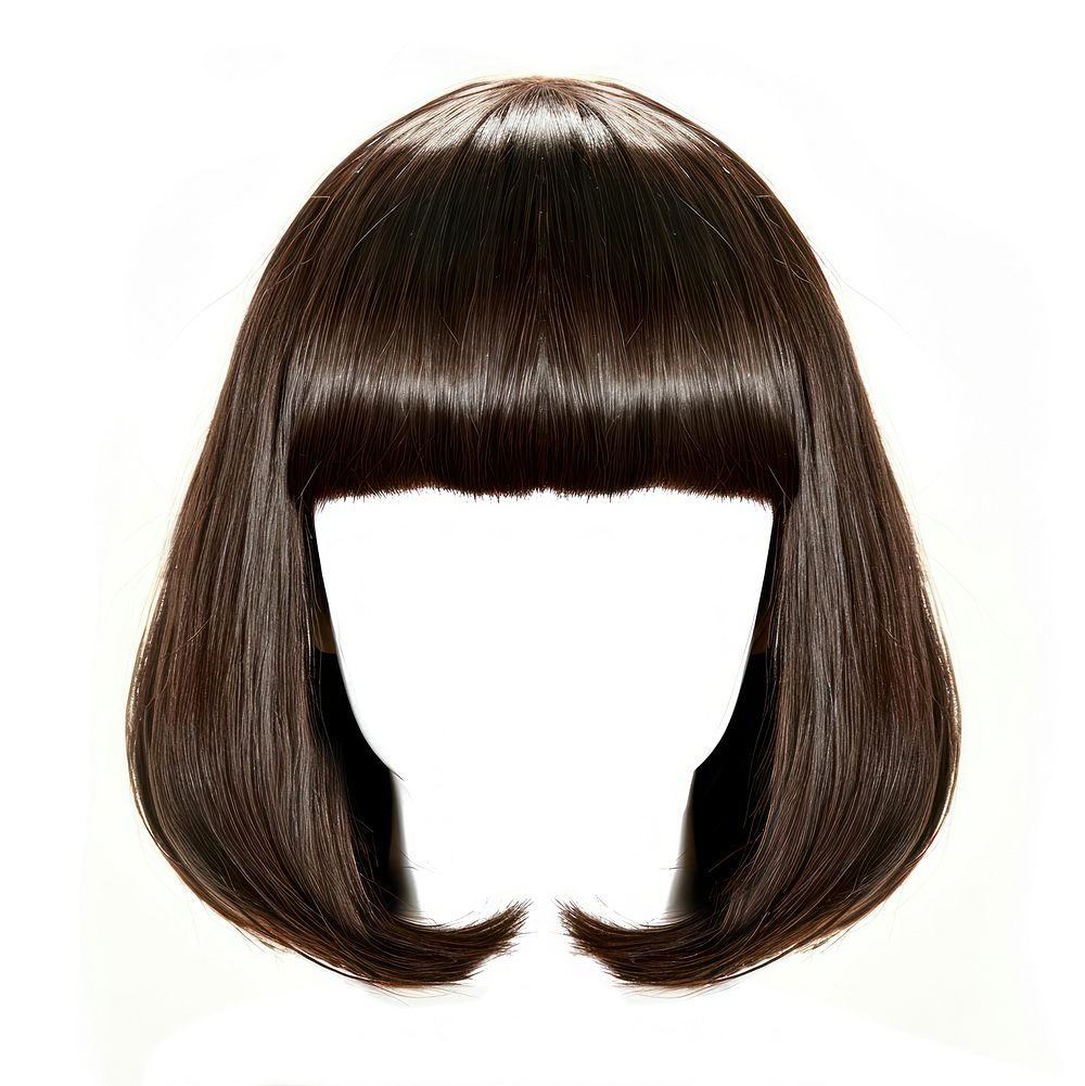 A dark brown hair wig on a white background adult hairstyle portrait.