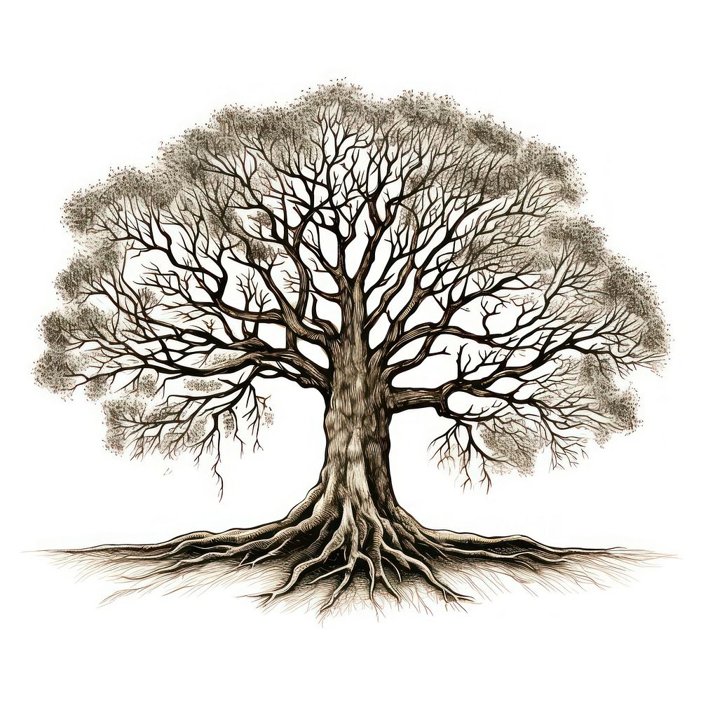 Oak tree drawing sketch plant. AI generated Image by rawpixel.