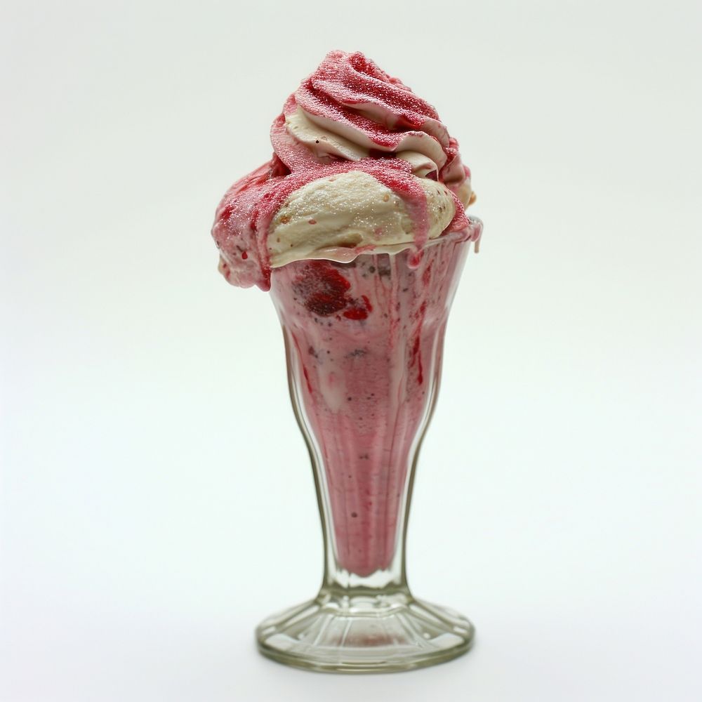 Strawberry milkshake dessert sundae cream.