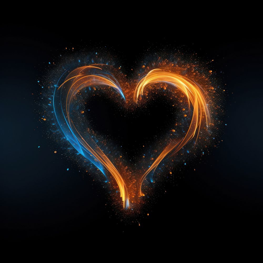 Abstract heart shape night blue black background.