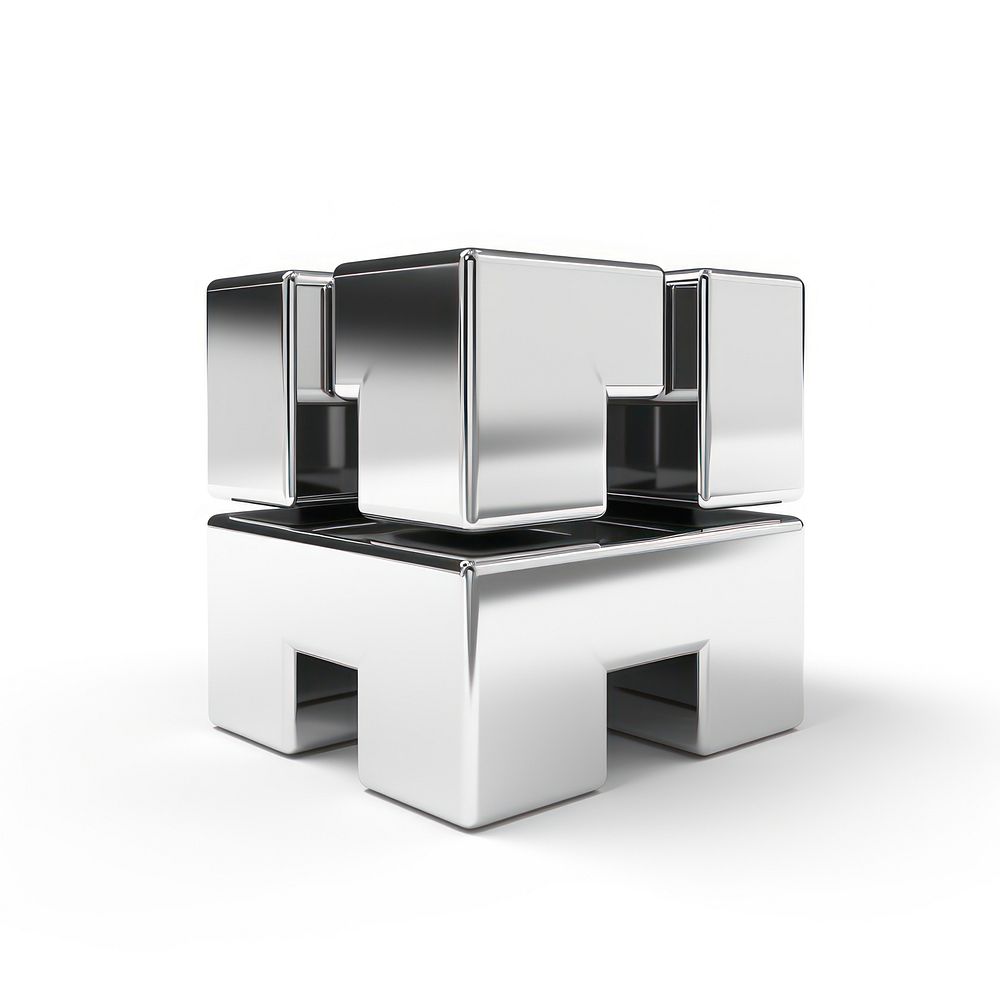 Abstact building icon Chrome material furniture silver white background.